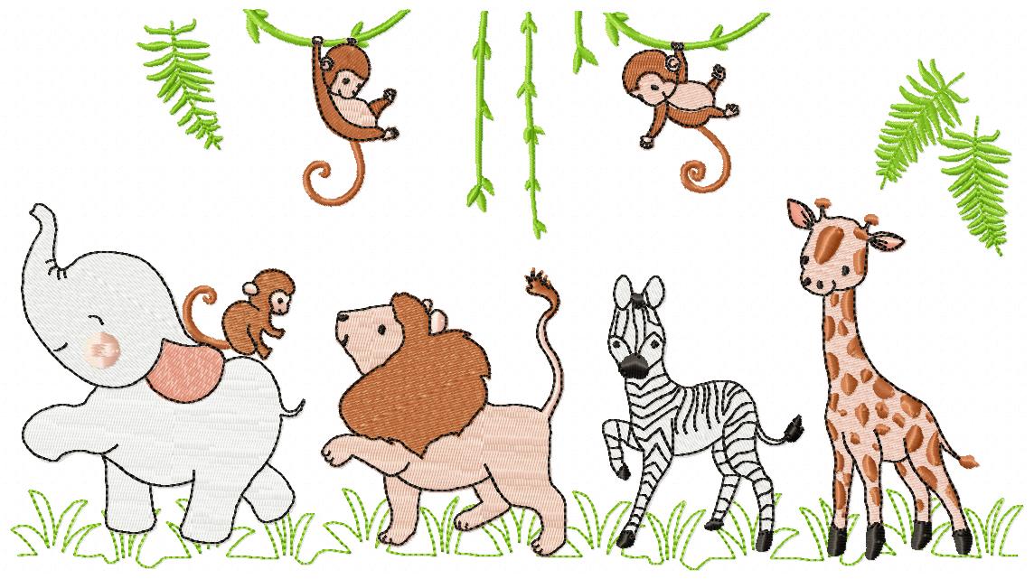 Safari Baby Animals Scene - Fill Stitch - Machine Embroidery Design
