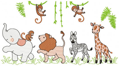 Safari Baby Animals Scene - Fill Stitch - Machine Embroidery Design