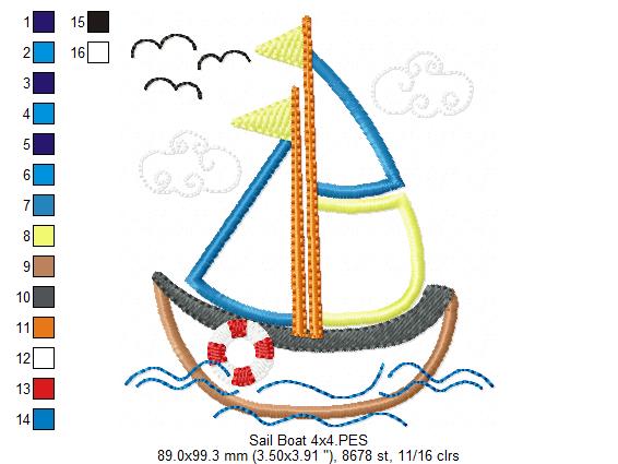 Sail Boat - Applique - Machine Embroidery Design