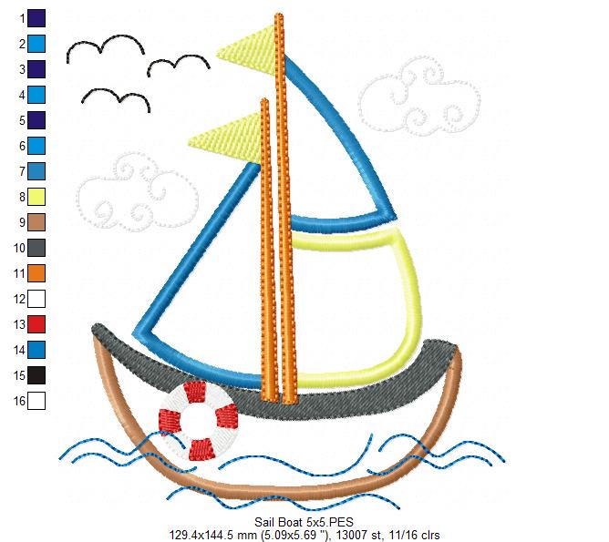 Sail Boat - Applique - Machine Embroidery Design