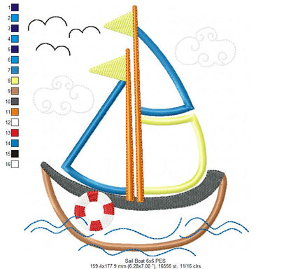 Sail Boat - Applique - Machine Embroidery Design