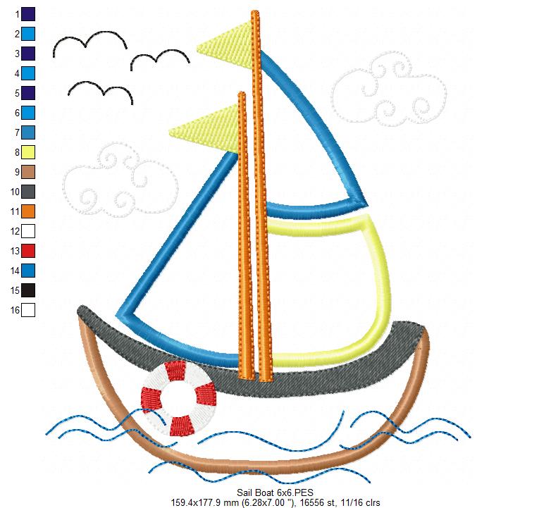 Sail Boat - Applique - Machine Embroidery Design