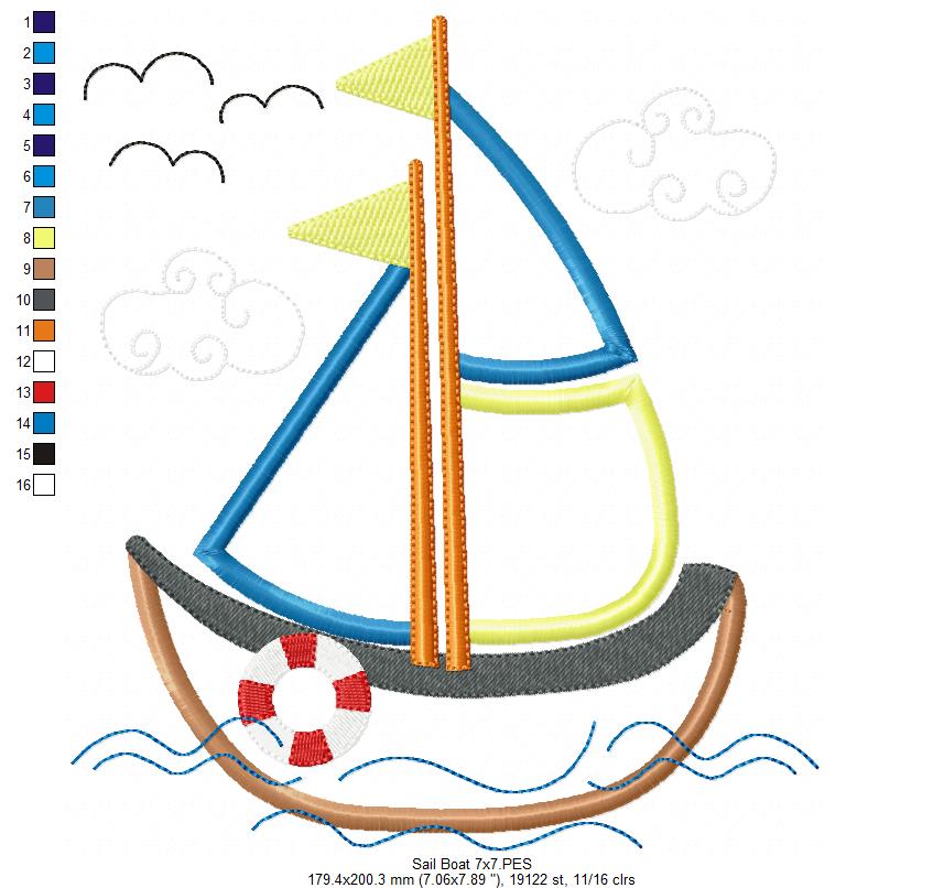 Sail Boat - Applique - Machine Embroidery Design