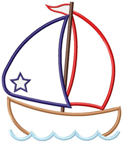 Patriotic Sailboat - Appliqué - Machine Embroidery Design