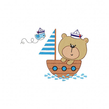 Sailor Bear and Sailor Bird - Fill Stitch Embroidery