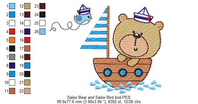 Sailor Bear and Sailor Bird - Fill Stitch Embroidery