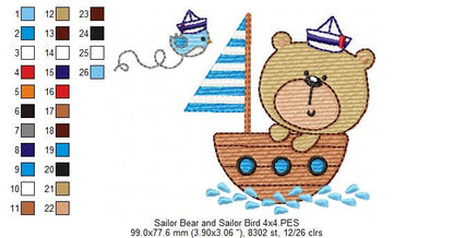 Sailor Bear and Sailor Bird - Fill Stitch Embroidery