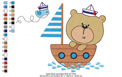 Sailor Bear and Sailor Bird - Fill Stitch Embroidery