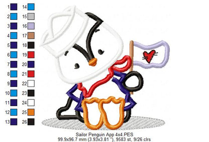 Sailor Penguin - Applique - Machine Embroidery Design