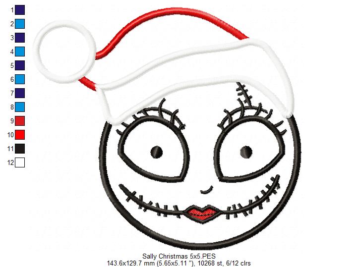 Christmas Skellington Girl - Applique - Machine Embroidery Design