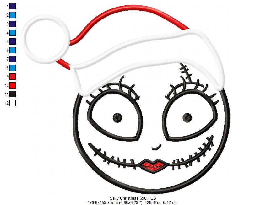 Christmas Skellington Girl - Applique - Machine Embroidery Design