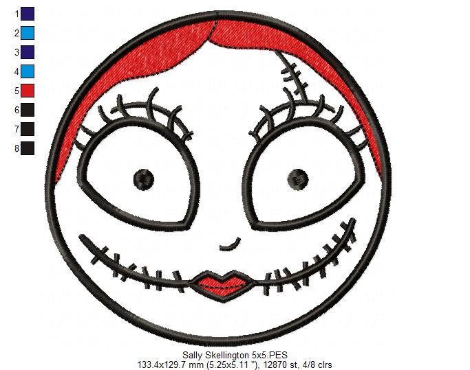 Sally Skellington Face - Applique Embroidery