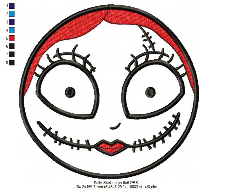 Sally Skellington Face - Applique - Machine Embroidery Design