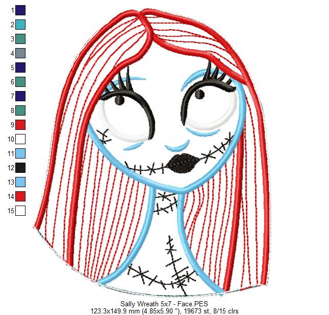 Sally Skellington Christmas Wreath - ITH Project - Machine Embroidery Design