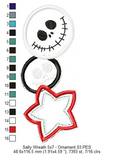 Sally Skellington Christmas Wreath - ITH Project - Machine Embroidery Design