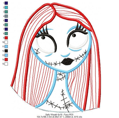 Sally Skellington Christmas Wreath - ITH Project - Machine Embroidery Design