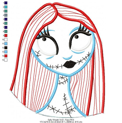 Sally Skellington Christmas Wreath - ITH Project - Machine Embroidery Design