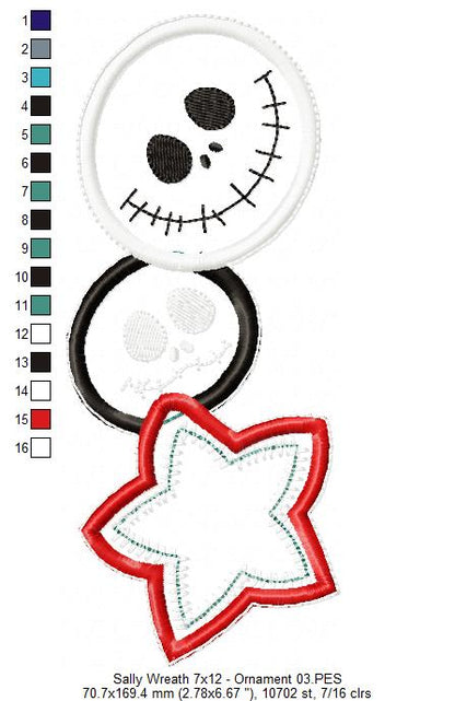Sally Skellington Christmas Wreath - ITH Project - Machine Embroidery Design