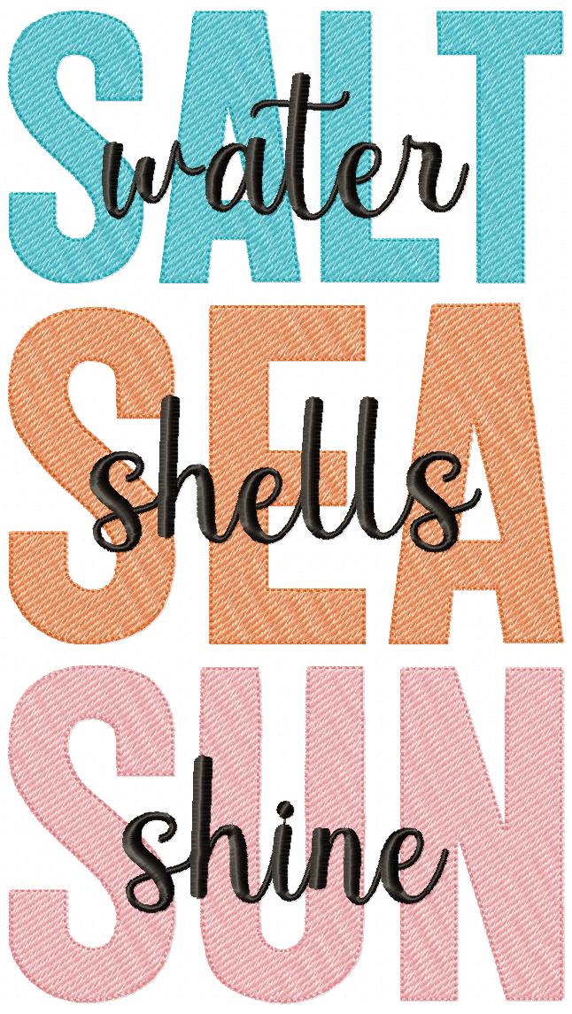 🌊 Beachy Salt Water Words – Sketch Stitch – Machine Embroidery Design
