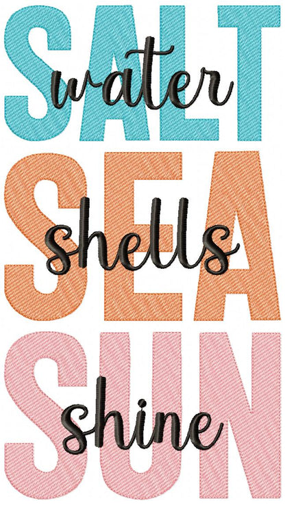 🌊 Beachy Salt Water Words – Sketch Stitch – Machine Embroidery Design