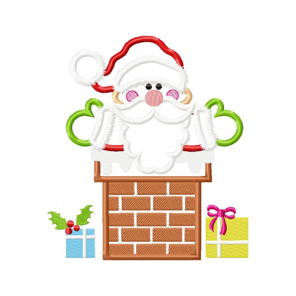 Santa Claus in the Chimney - Applique - Machine Embroidery Design