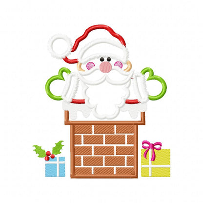 Santa Claus in the Chimney - Applique - Machine Embroidery Design