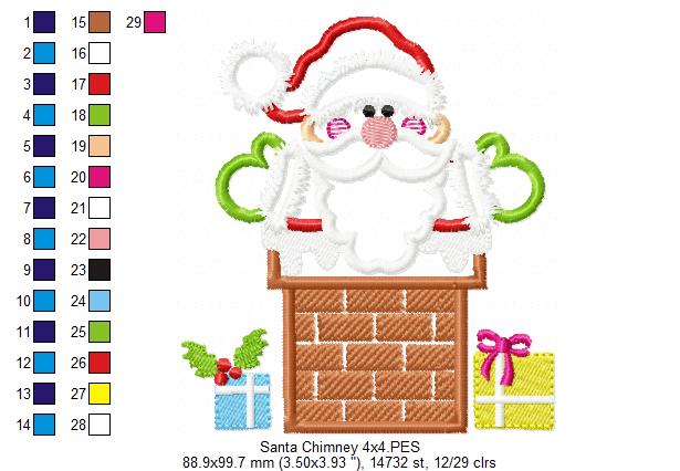 Santa Claus in the Chimney - Applique - Machine Embroidery Design