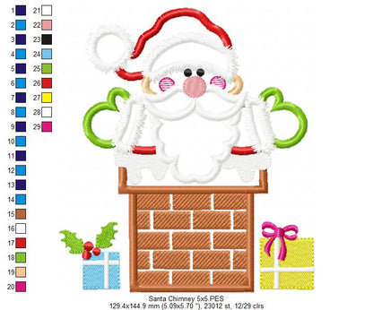 Santa Claus in the Chimney - Applique - Machine Embroidery Design