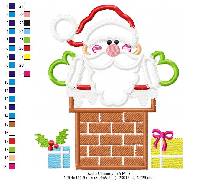 Santa Claus in the Chimney - Applique - Machine Embroidery Design
