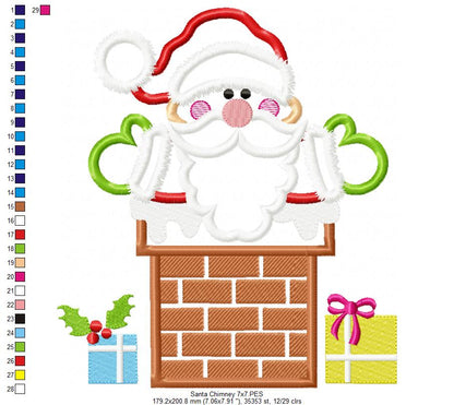 Santa Claus in the Chimney - Applique - Machine Embroidery Design