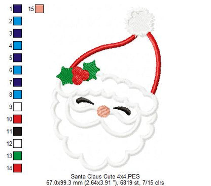 Santa Claus Cute - Applique - Machine Embroidery Design