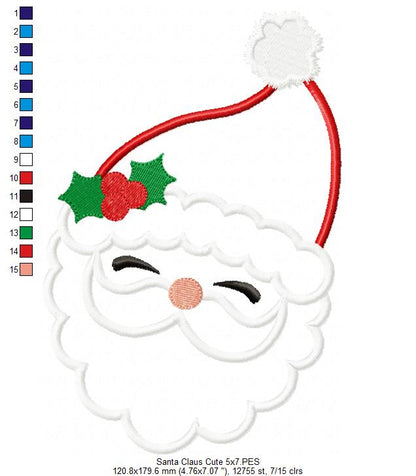 Santa Claus Cute - Applique - Machine Embroidery Design