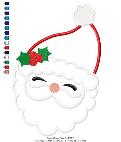 Santa Claus Cute - Applique - Machine Embroidery Design