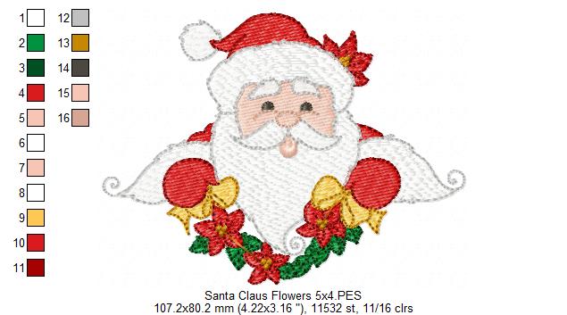 Santa Claus Flowers - Fill Stitch - Machine Embroidery Design