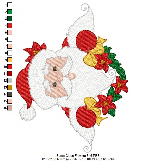 Santa Claus Flowers - Fill Stitch - Machine Embroidery Design