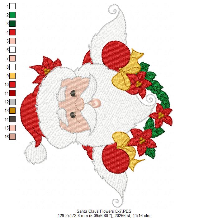 Santa Claus Flowers - Fill Stitch - Machine Embroidery Design