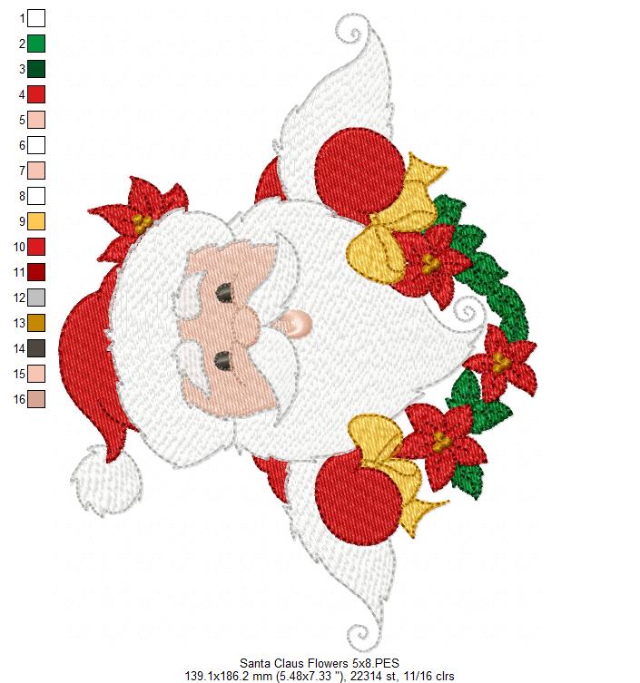 Santa Claus Flowers - Fill Stitch - Machine Embroidery Design