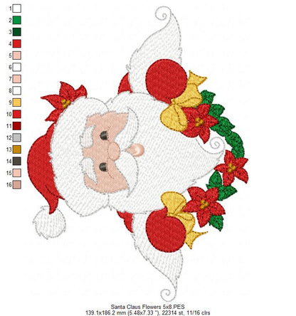 Santa Claus Flowers - Fill Stitch - Machine Embroidery Design
