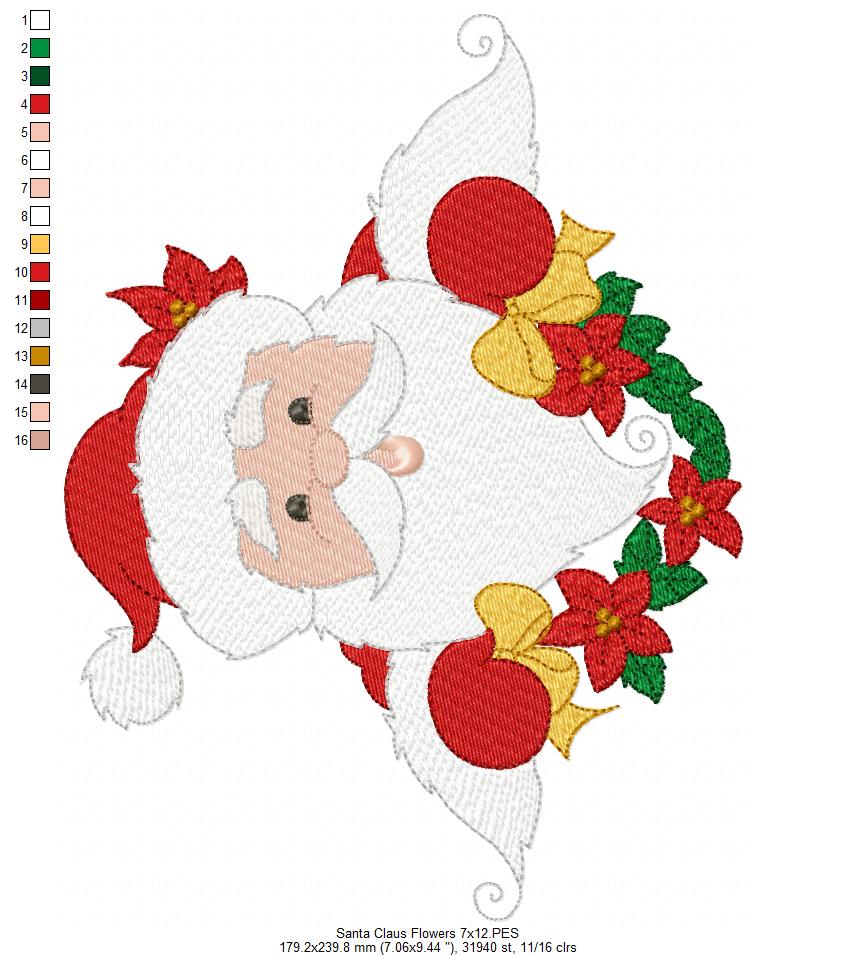Santa Claus Flowers - Fill Stitch - Machine Embroidery Design