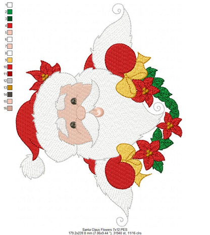 Santa Claus Flowers - Fill Stitch - Machine Embroidery Design