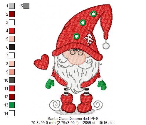 Christmas Gnome Santa Claus - Fill Stitch - Machine Embroidery Design