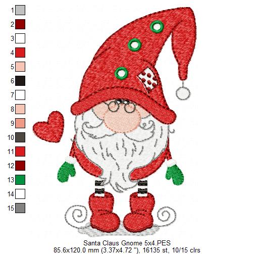 Christmas Gnome Santa Claus - Fill Stitch - Machine Embroidery Design