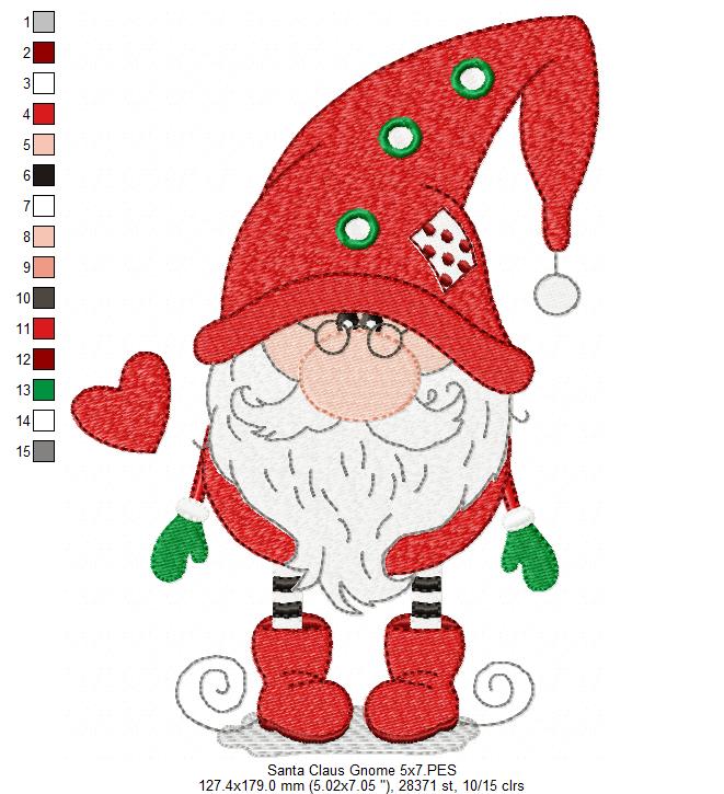 Christmas Gnome Santa Claus - Fill Stitch - Machine Embroidery Design