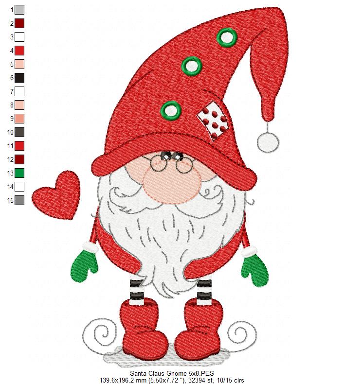 Christmas Gnome Santa Claus - Fill Stitch - Machine Embroidery Design