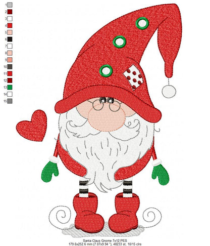 Christmas Gnome Santa Claus - Fill Stitch - Machine Embroidery Design