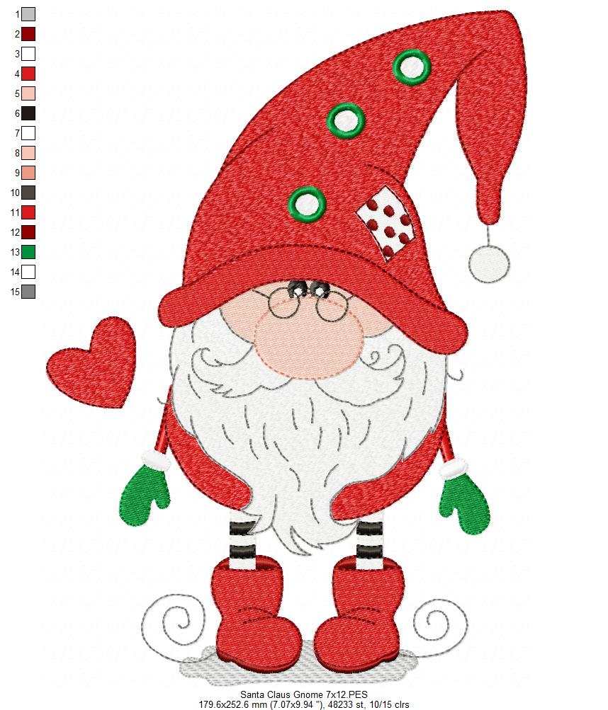 Christmas Gnome Santa Claus - Fill Stitch - Machine Embroidery Design