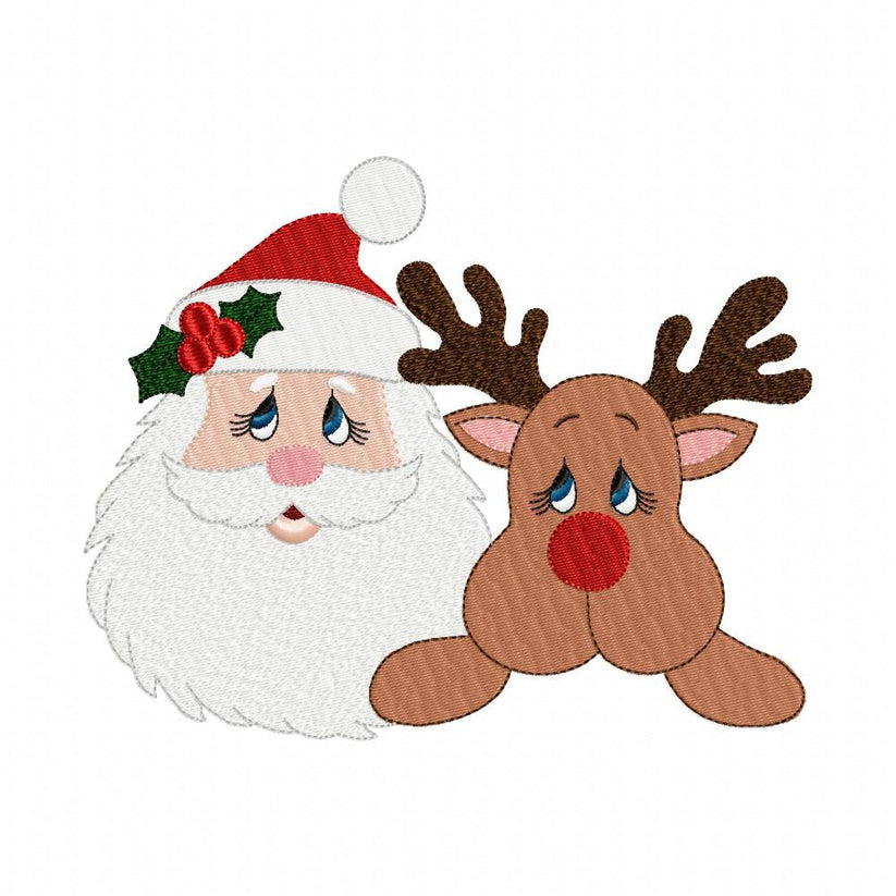 Santa Claus and Rudolf Reindeer - Fill Stitch - Machine Embroidery Des ...