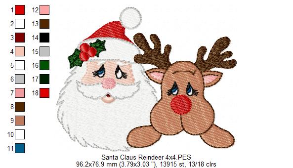 Santa Claus and Rudolf Reindeer - Fill Stitch - Machine Embroidery Design