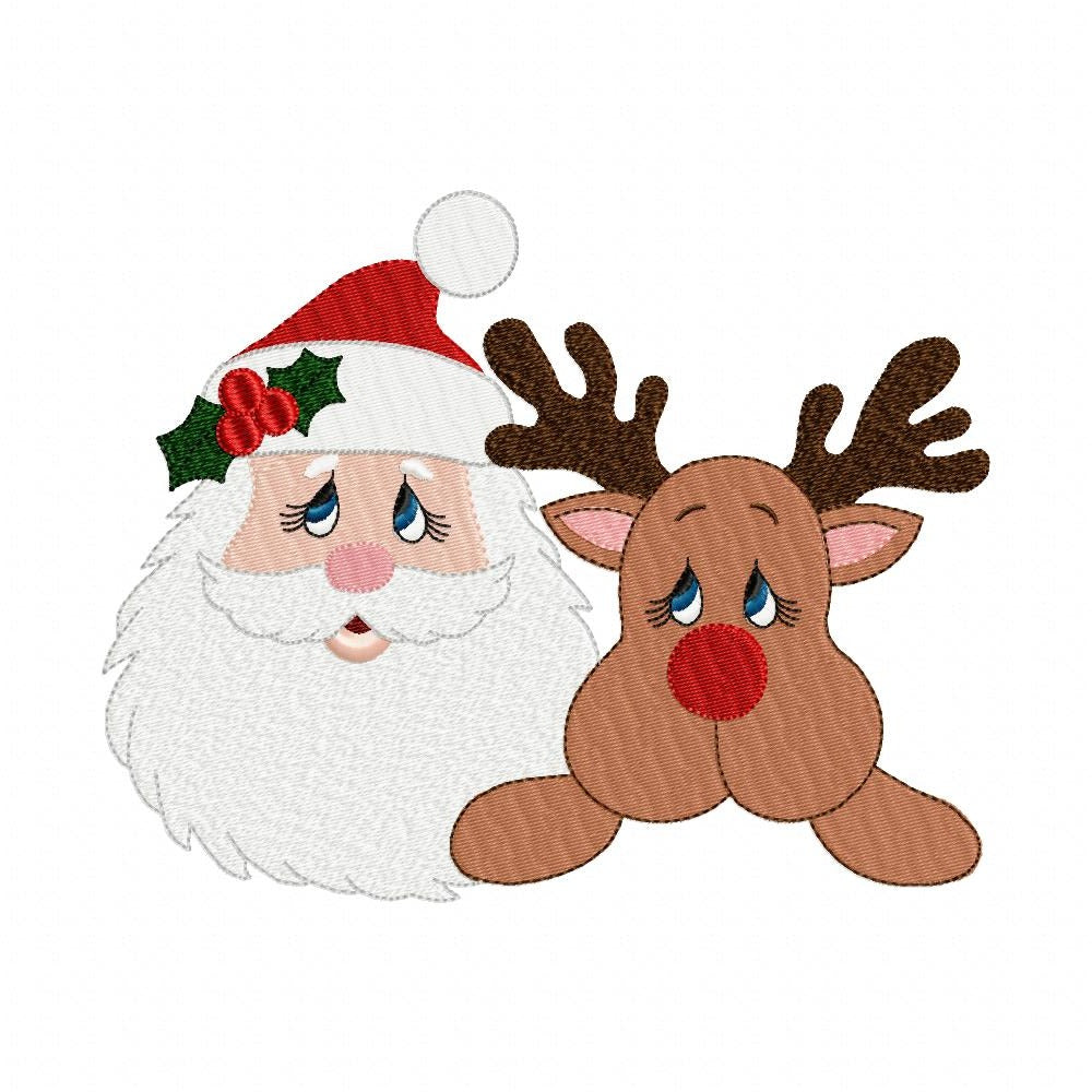 Santa Claus and Rudolf Reindeer - Fill Stitch - Machine Embroidery Design