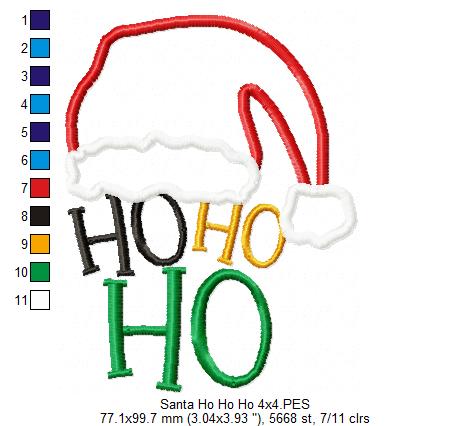 Ho Ho Ho Santa's Hat - Applique - Machine Embroidery Design